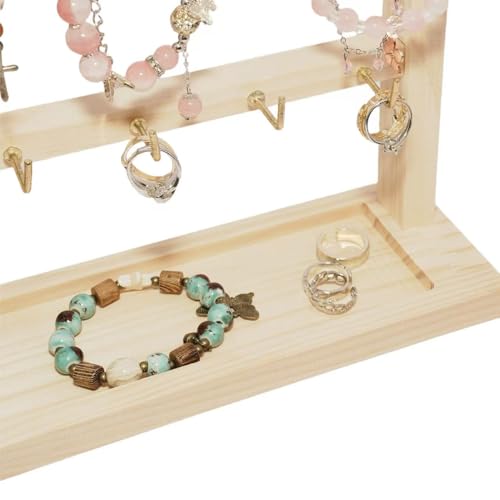 2 Layers of Wooden Display Eacks With Hooks for Necklaces. Rings, Earrings, Bracelets, And Other Jewelry Storage Display Rack - size: 2 Layers