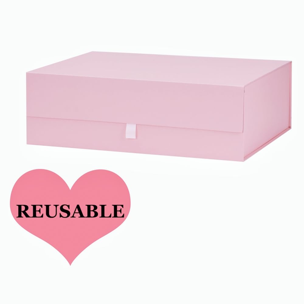 PLINJOY Extra Large Pink Gift Box 16.5x14x5.5 Inches,Gift Boxs for Presents with Lid Magnetic Closure Collapsible,Bridesmaid Proposal Box,Birthday, Christmas,for Clothes and Large Gifts