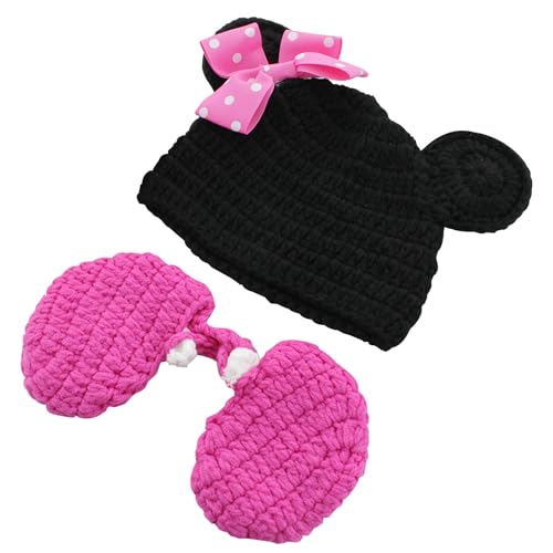 Jastore Photography Prop Baby Costume Cute Crochet Knitted Hat Cap Girl Boy Diaper Shoes Mouse - color: Pink