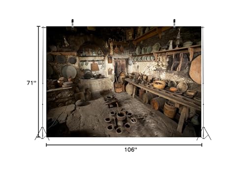 BELECO 9x6ft Fabric Rustic Old Rural Farmhouse Kitchen Backdrop Interior Pottery Kitchen Appliance Cooking Background Backdrop Countryside Theme Party Church Event Portrait Photo Studio Props - size: 9x6FT