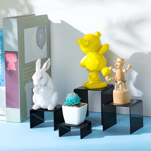 Chuangdi 20 Pcs Acrylic Display Risers, Black Product Stand, Jewelry Display Riser Shelf Showcase Fixtures for Figure Dessert Cupcake Candy Action Showcase (Black, Medium Set) - color: Black, size: Medium Set