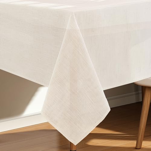 Natural 100% Polyester Textured Rectangle Tablecloth, Slubby Lightweight Table Cloth 60 x 84 Inch, Water Resistant Stain Resistant Farmhouse Burlap Table Cover for Kitchen Dining Room - color: Natural, size: 84" x 60" (Rectangular) (1 Pack)