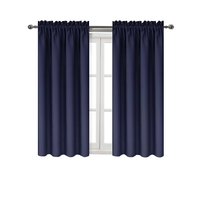 Blackout Curtains for Bedroom Living Room 52 x 45 Inch Long Navy (2 Count)