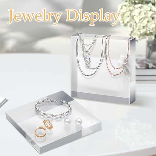 4 Pack 6 x 6 x 1 Inch Acrylic Blocks for Display, Acrylic Base Stand, Clear Polished Acrylics Cubes, Jewelry Displays Stand Pedestal Stand for Collectibles Jewelry Props Plant Display