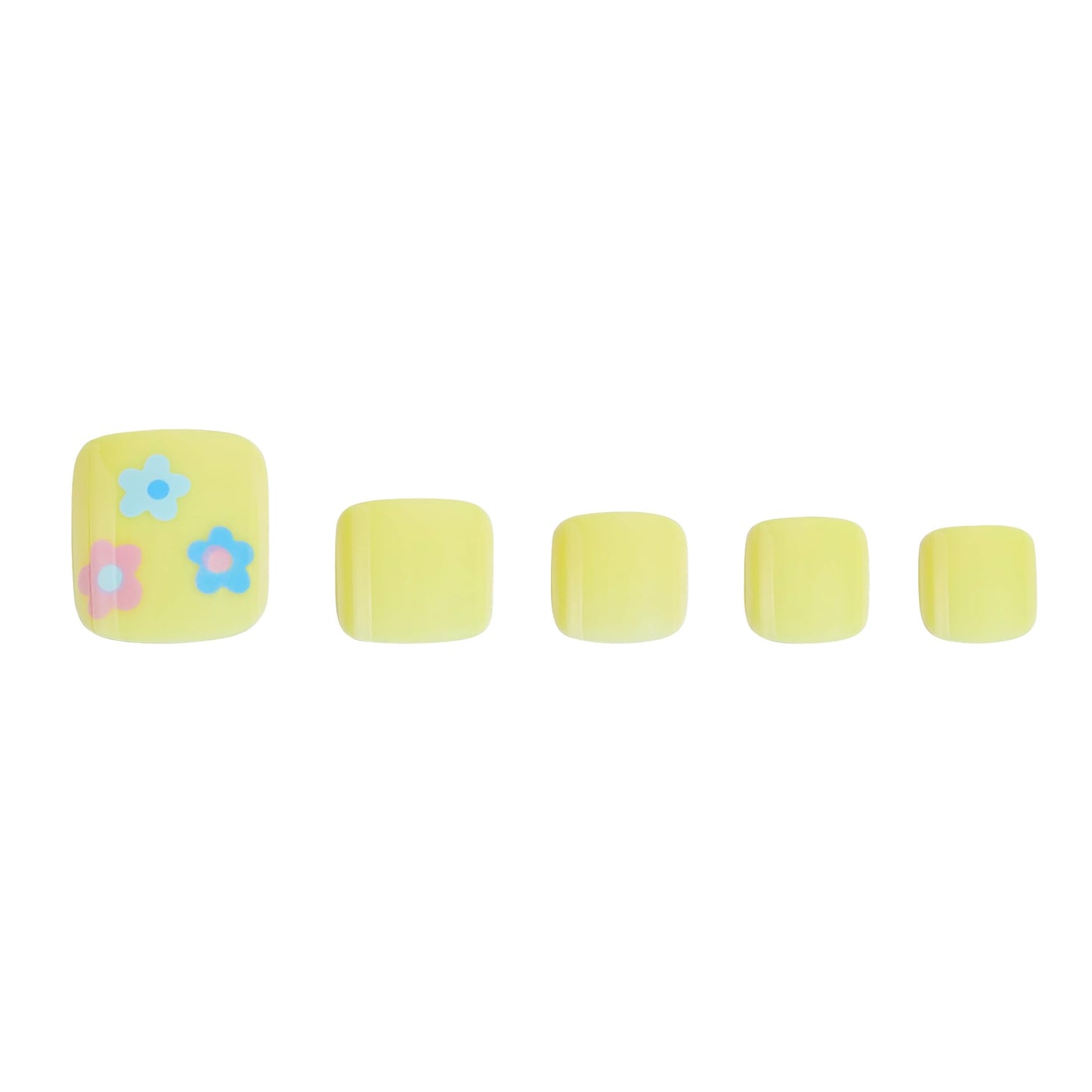 PaintLab Press-On Pedicure, Sunny Toes, Yellow with Flowers, Reusable False Toe Nails Kit, 24 Pieces