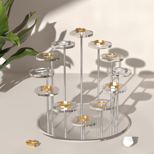 Round Acrylic Display Riser Stands, 12 Tier Jewelry Display Stands for Rings Earrings Mini Figurines 1 Pack(Clear) - color: Clear 12 Tier