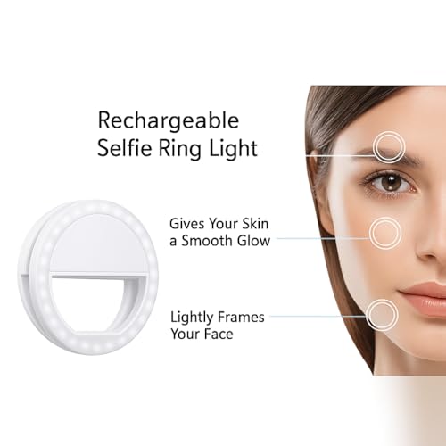 LED Selfie Ring Light with Clip – 3.5 Inch, Rechargeable, Portable for TikTok, YouTube & Zoom – Compatible with All Phones (White) - color: White