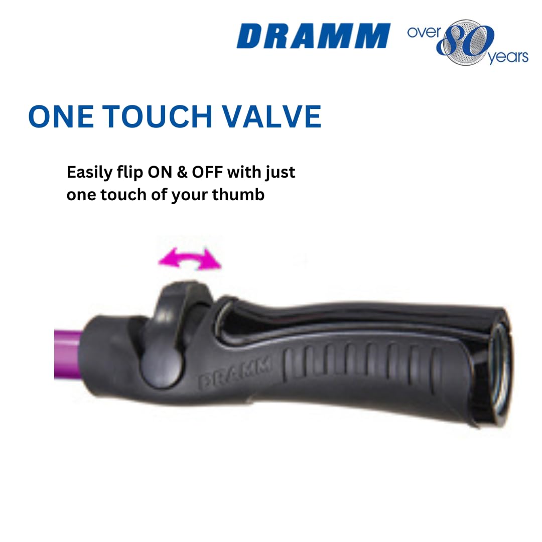 Dramm Rain Wand with One Touch Thumb Valve – Gentle Full Flow Shower Head Watering Wand for Garden Hose, Aluminum Construction – 16 Inch – Blue