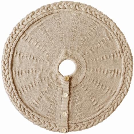 36 inch Christmas Tree Skirt: Pencil Tree Skirt for 6ft Tree, Cable Knit Beige Small Tree Skirt, Vintage Tree Skirts, Rustic Farmhouse Christmas Decorations