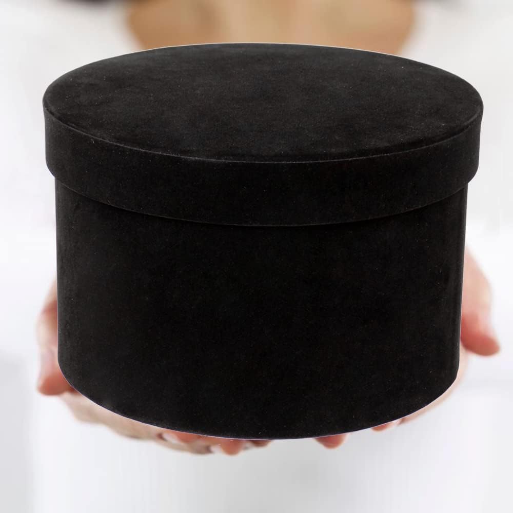 GnFlus Black Gift Boxes with Lids for Presents Set of 4 Round Velvet Nesting Gifts Box for Arrangements Flowers Wedding Birthday Mothers Valentines Day Bridesmaid Christmas Party Anniversary