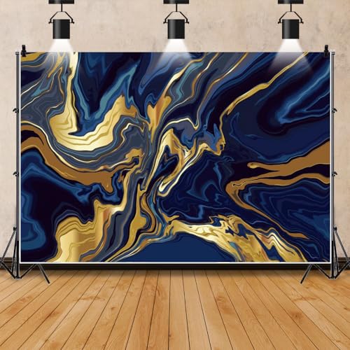 12x8ft Polyester Marble Backdrops Blue Golden Marble Backdrop Abstract Art Aesthetics Texture Marble Photography Background Modern Gradient Bday Wedding Party Banner Blogger Pictures Props - size: 12X8FT