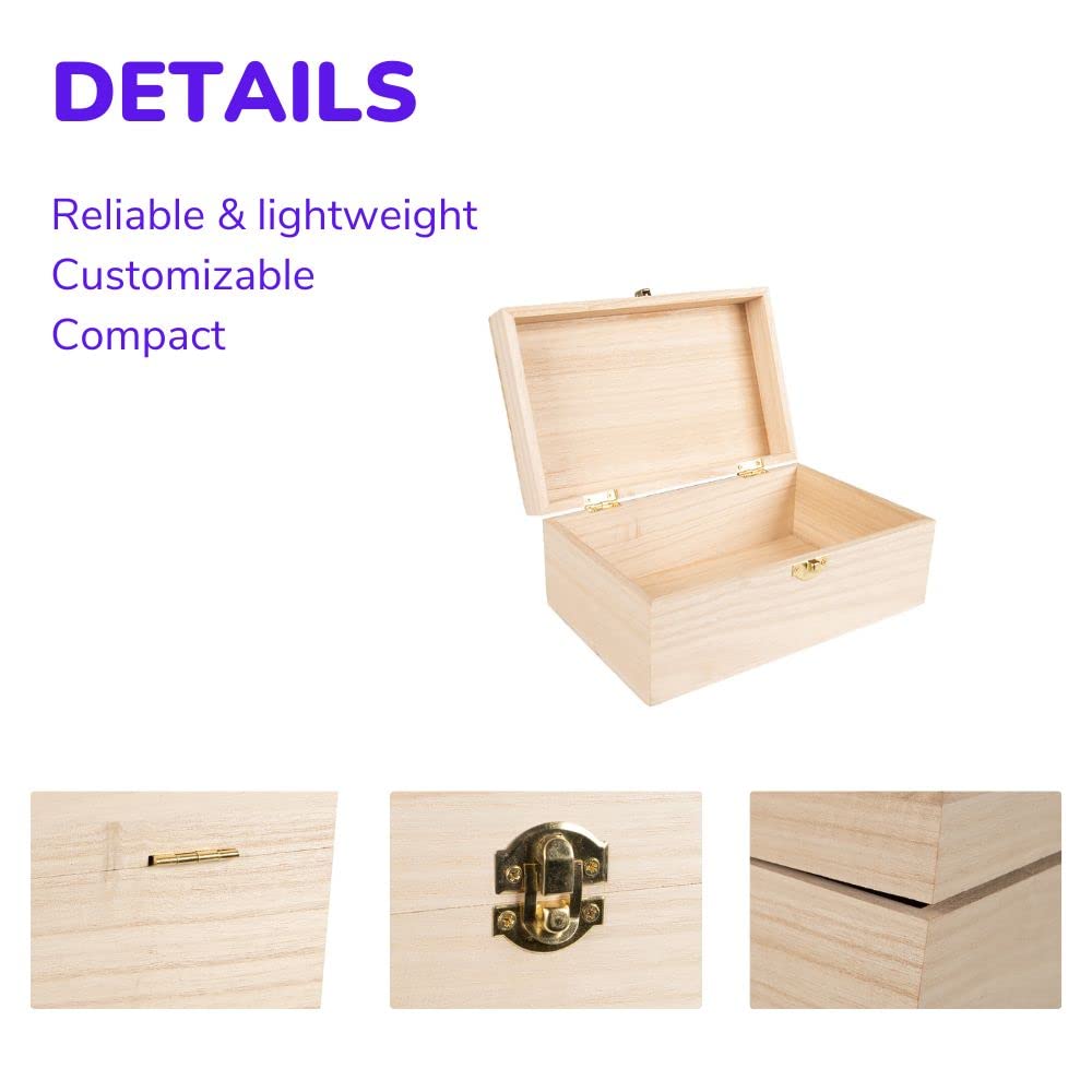 Craft County Unfinished Wooden Keeper Box with Hinges and Latch – Storage for Collectibles and Supplies