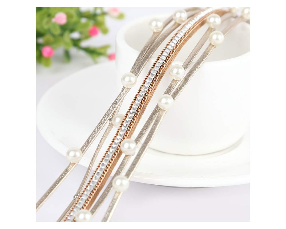 Fesciory Leopard Bracelet for Women, Boho Leather Wrap Multi-Layer Pearl Crystal Bracelet Bangle Jewelry(Pearl)