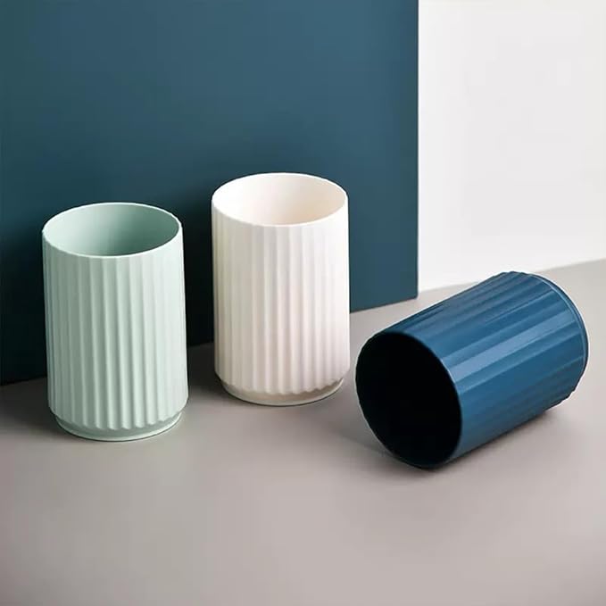 Wide Striped Toothbrush Cup 2Pcs, Simple Couple Toothbrush Cup, Large Capacity Bathroom Cup, Juice Cup, Reusable Water Cup (White&Green)