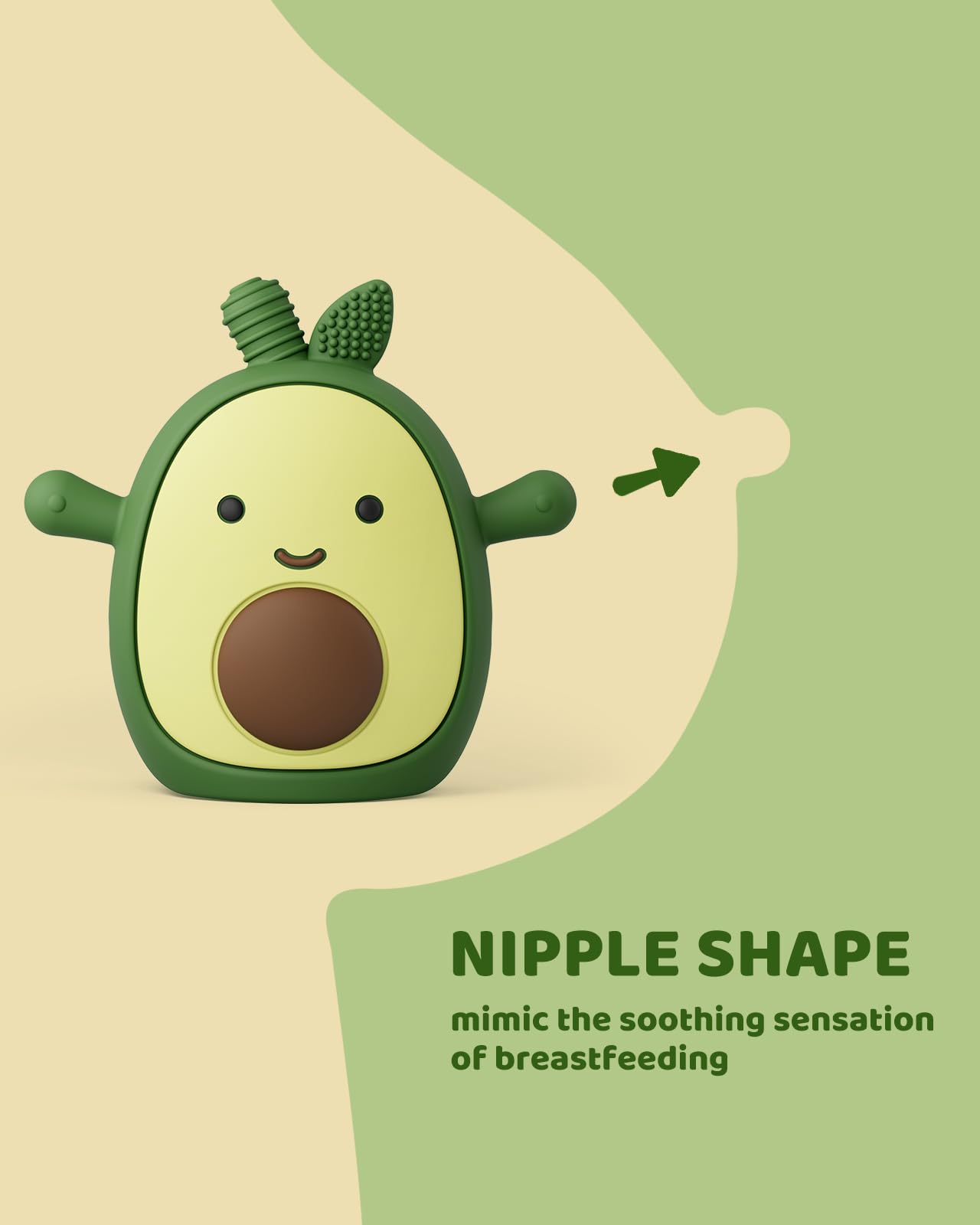 ChooKaChoo 2 Pack Baby Teething Toy Silicone Avocado Teething Mitten for Babies Over 3 Months Anti Dropping Wrist Hand Teethers Baby Chew Toys for Sucking Needs, BPA Free