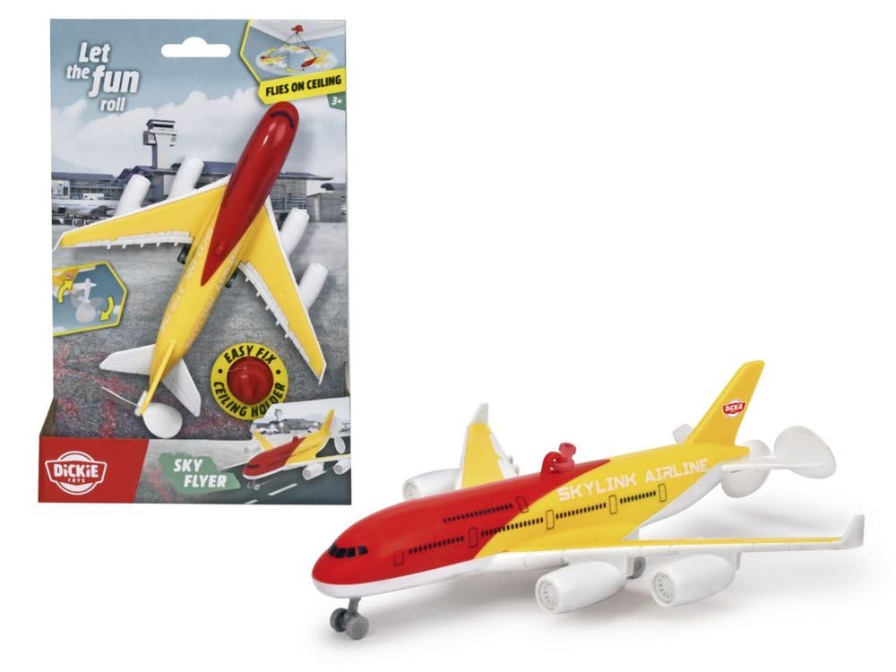 Dickie Toys - Sky Flyer Ceiling Plane (18 cm) - Battery Powered Ceiling Plane with Suspension - Toy for Children from 3 Years Old, Multicoloured