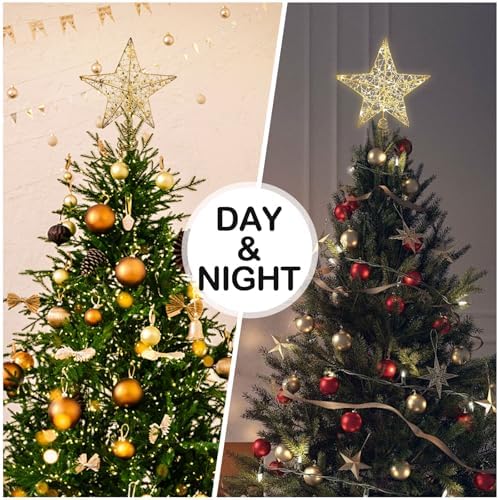 Noiclub Christmas Tree Topper Gold Beaded Star for 6-8FT Christmas Trees