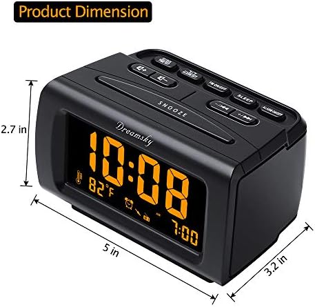 DreamSky Alarm Clock Radio for Bedrooms with Battery Backup | Large Numbers with Dimmer Wheel, USB Port, Bedside Digital FM Radio with Sleep Timer, Temperature, Adjustable Volume, Snooze