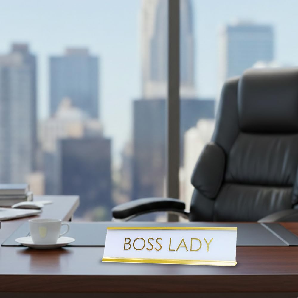 Signs ByLITA Boss Lady White Gold Novelty Desk Sign