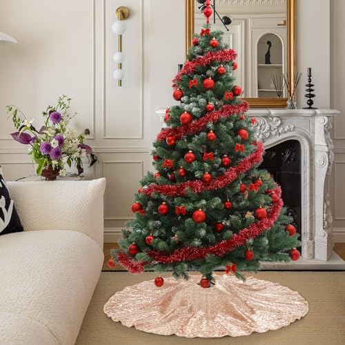 Poise3EHome Rose Gold Christmas Tree Skirt, 24 Inch Sequin Tree Skirt