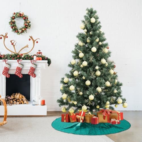 Poise3EHome Teal Christmas Tree Skirt, 70 Inch Sequin Tree Skirt