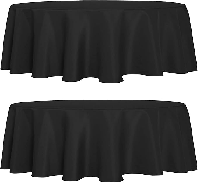 sancua 2 Pack Round Tablecloth 70 Inch Black, Stain and Wrinkle Resistant Table Cloth - Washable Polyester Table Cover for Dining Tables, Buffet Parties and Camping