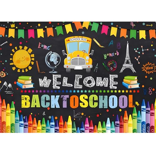 Welcome Back to School Backdrop 7x5ft Cartoon School Bus Photo Background for Photoshoot Fabric Photography Backdrop Online Teaching Background Teachers Students Photocall Backdrop - color: School Bus, size: 7x5ft