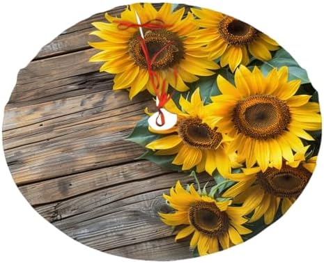 Yellow Sunflower Christmas Trees Skirts 36", Retro Flowers Xmas Tree Cloth Mats for Home Decoration