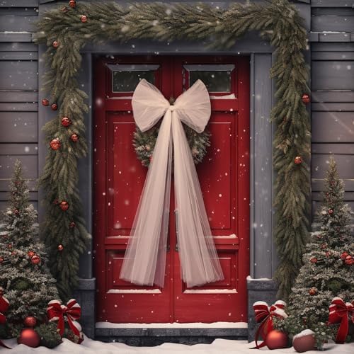 Soulchen 49 Inch Christmas Tree Topper Bow Large Tulle Ribbon,White