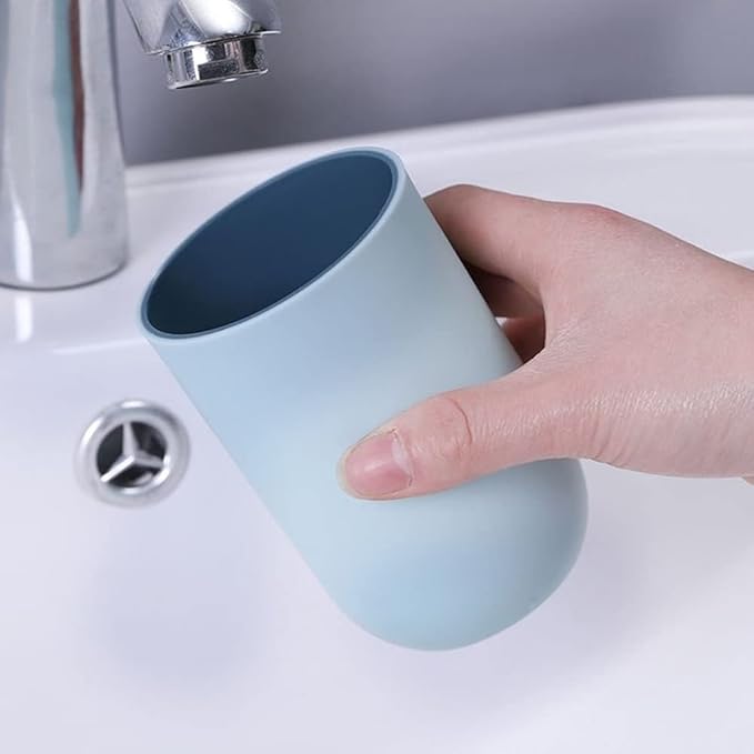 Unbreakable Reusable Drinking Cups Set of 2 Colors, Plastic Toothbrush Cup Tumblers 300 ml/10.5 oz, Dishwasher Safe (Light blue & Light blue)