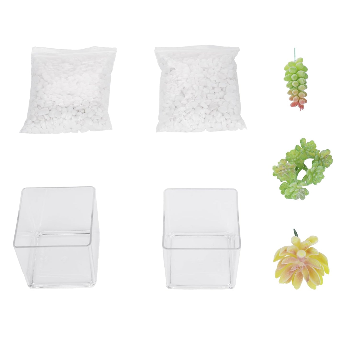 PapakeNook 2-Pack Mini Clear Acrylic Artificial Succulent in Pots Small Fake Plants for Living Room Bathroom Plant Shelf Decor Office Desk Floating Shelves Window Sill Decoration Accessories