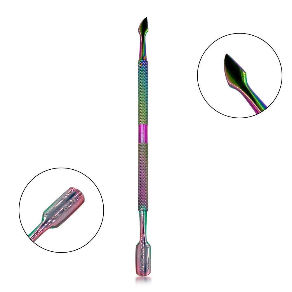 Rainbow Stainless Steel Nail Cuticle Pusher Double Ended Cuticle Remover Cleaner Manicure Pedicure Tool (set)