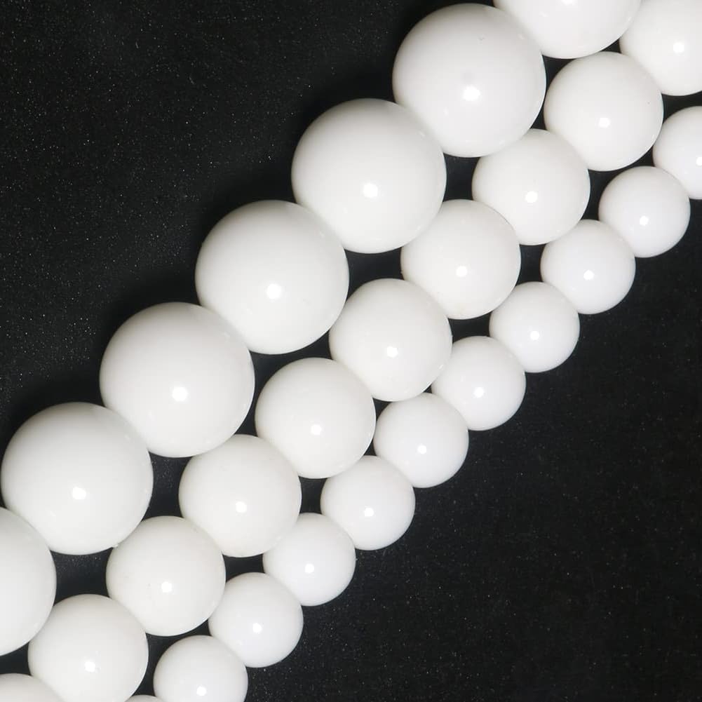 Yochus 45pcs White Tridacna Beads,8mm Healing Power Natural Stone Round Loose Beads for Jewelry Making Earring Necklace DIY Crafts