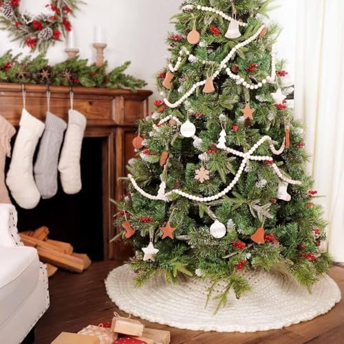 48 inch Christmas Tree Skirt: Chunky Knit Tree Skirt for 7.5ft Tree, Crochet Cream White Tree Skirt, Vintage Tree Skirts, Rustic Farmhouse Christmas Decorations