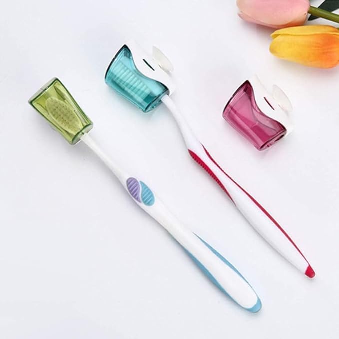 3Pcs Multicolor Toothbrush Holder Travel Toothbrush Head Covers with Suction CupBathroom Wall Mount Suction Cup Rack Dustproof Cap Cover for Bathroom Portable Wall Mount Toothbrush Holder Accessories