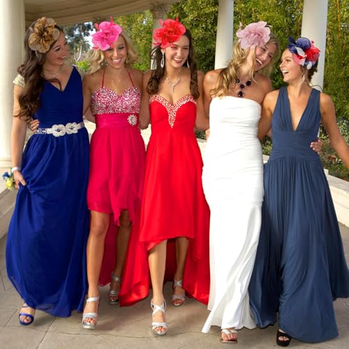 Fascinators Hats with Gloves Set for Women 20s 50s Cocktail Tea Party Wedding Costume Headwear - color: 03-red