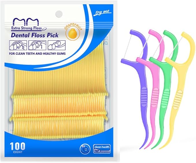 Fruit Flavored Floss,toothpicks,Cleaning Teeth,Ultra-fine Dental Floss Stick, Fight Tooth Decay and Keep Your Teeth Clean,Teeth Cleaning Tool (200 Pieces (Bagged/Single line), Grape+Orange Flavor)