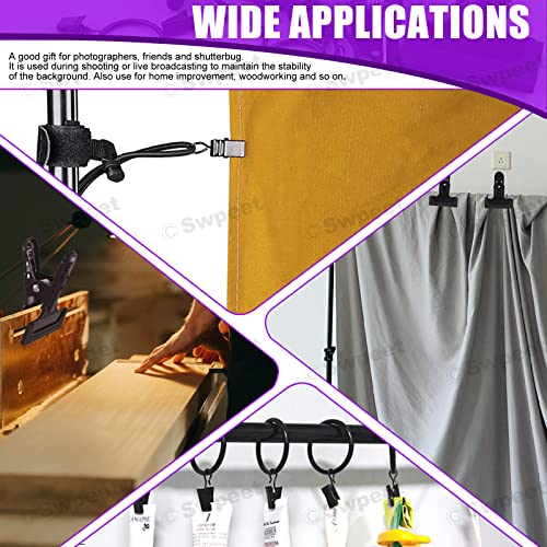 Swpeet 22Pcs Photography Backdrop Clips Clamps Assorments Kit, 10Pcs Curtain Rings with Clips, 6Pcs Backdrop Spring Clamps and 6Pcs Leather Background Clips Holder - size: No.2 Backdrop Clips Clamps