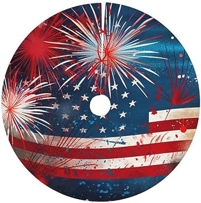 Fireworks US Flag Tree Skirts Xmas Ornaments, Tree Skirt for Christmas Party Holiday All Occasions 30"