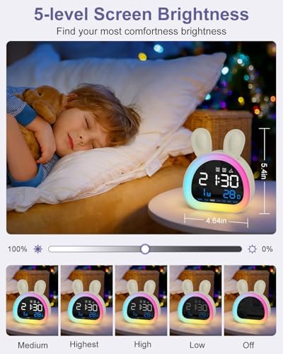 Alarm Clock for Kids, Ok to Wake Up Clock with 9 Color Night Light, Dual Alarms, 5 Level Volume & Brightness Adjustment, 6 Ringtones, Bedroom Alarm Clock for Toddlers, Teens, Girls Gifts