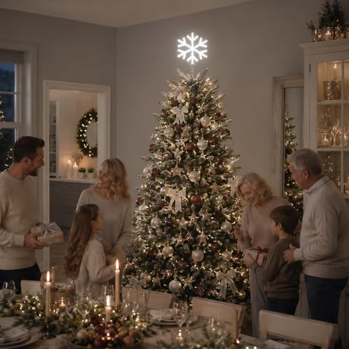 Christmas Snowflake Tree Topper Lighted, USB or Battery Operated, White