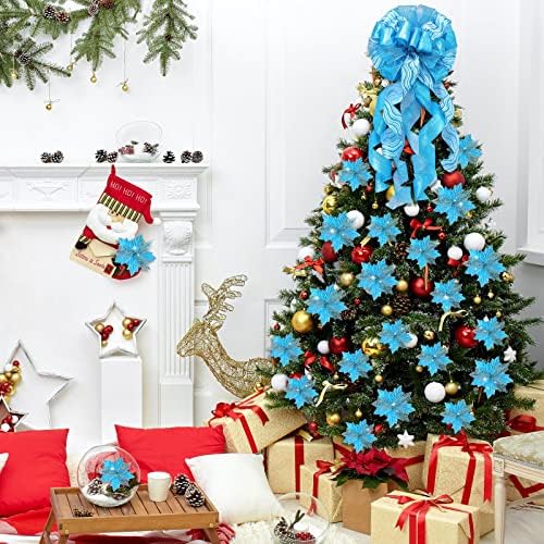 Syhood 13 Pcs Christmas Bow Tree Topper Set Blue