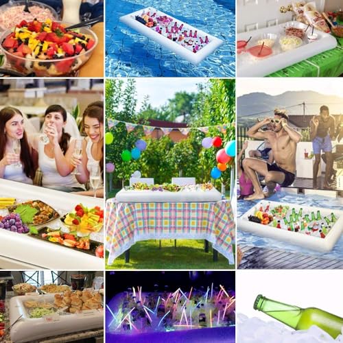 Jasonwell Inflatable Serving Bars Ice Buffet Salad Serving Trays Food Drink Holder Cooler Containers Indoor Outdoor BBQ Picnic Pool Party Supplies Beach Luau Hawaiian Tropical Cooler - style: 1 PC
