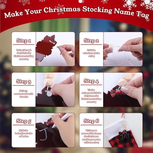 Honitra Name Tags for Christmas Stockings, Acrylic Christmas Stocking Name Tags, 6 Pcs Snowflake Name Tags for Christmas Stockings???Personalized Christmas Stocking Name Tags for Christmas Decor
