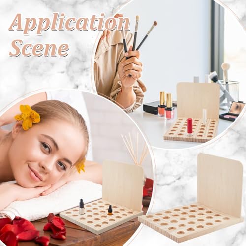 PH PandaHall Wood Lipstick Holder Organizer, 30 Slots Rustic Lip Balm Display Stand Makeup Organizer Storage Case Cosmetic Storage Organizer Rack fit for Lipstick 10ml Essential Oil Roller Storage