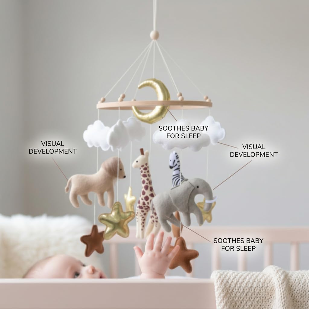 Goukurlsma Jungle Crib Mobile for Boys & Girls, Safari Baby Mobile for Crib, Africa Safari Nursery Mobile Handmade