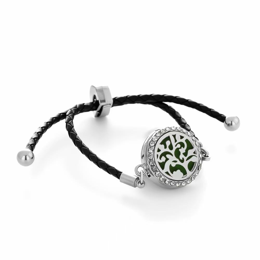 4-Piece Tree of Life Essential Oil Diffuser Bracelet Set - Adjustable Aromatherapy Bracelets Stylish Openwork Tree Pattern Jewelry Unisex Gift Set