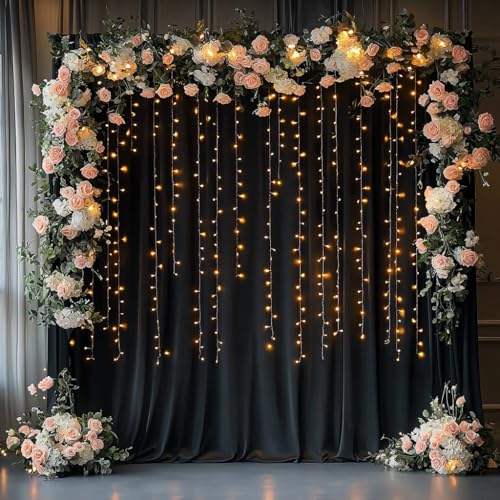 10ftx12ft Black Wrinkle-Free Wedding Backdrop Curtain -Silky Washable Black Polyester Drapes for Baby Showers, Birthday Parties, Photography, and Wedding Receptions-2 Panels 5FTx12FT - color: black, size: W5' x H12'(2 panels)
