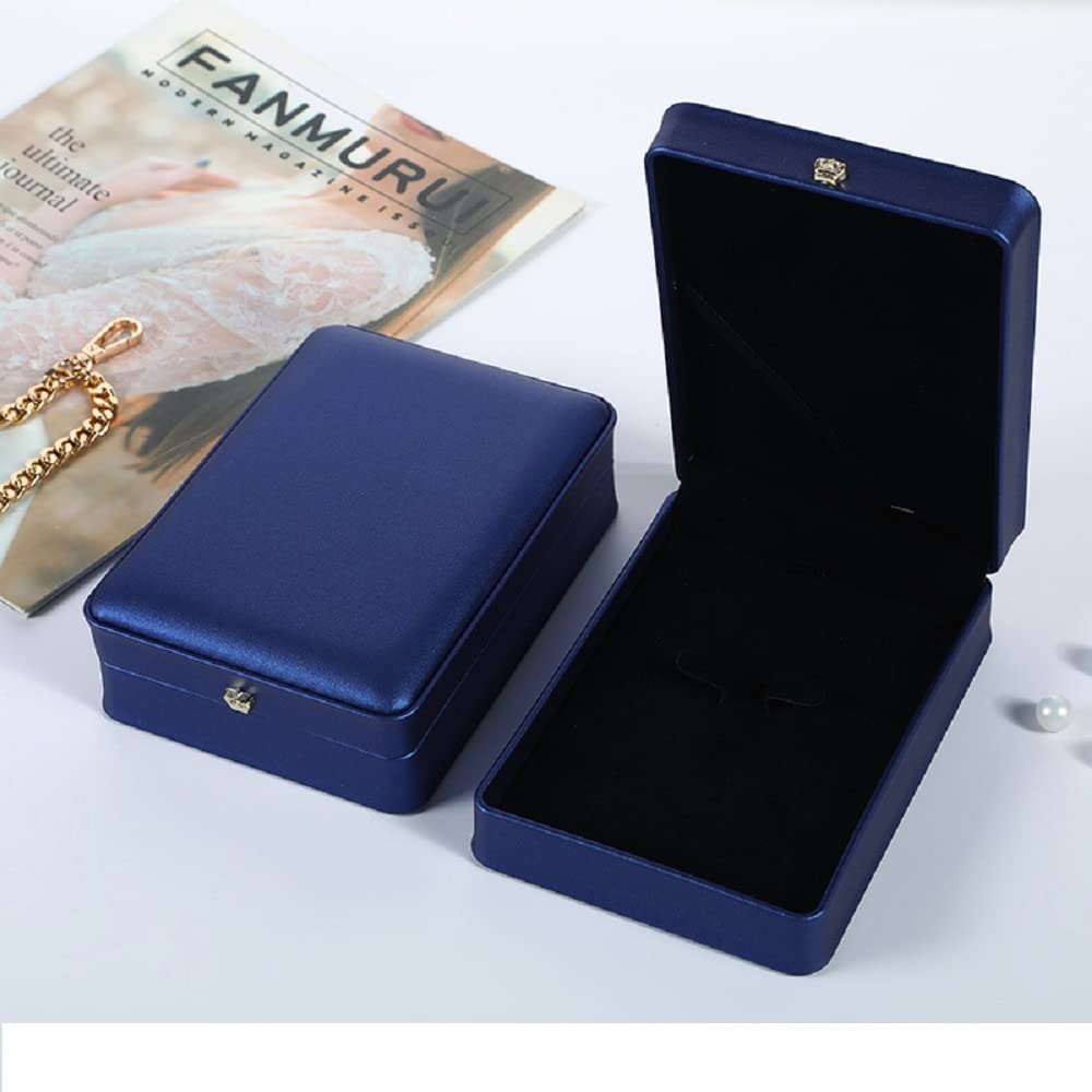 JunningGor Wedding Jewelry Set Premium Leather Box Necklace Earring Ring Display Case Storage Holder (Blue)
