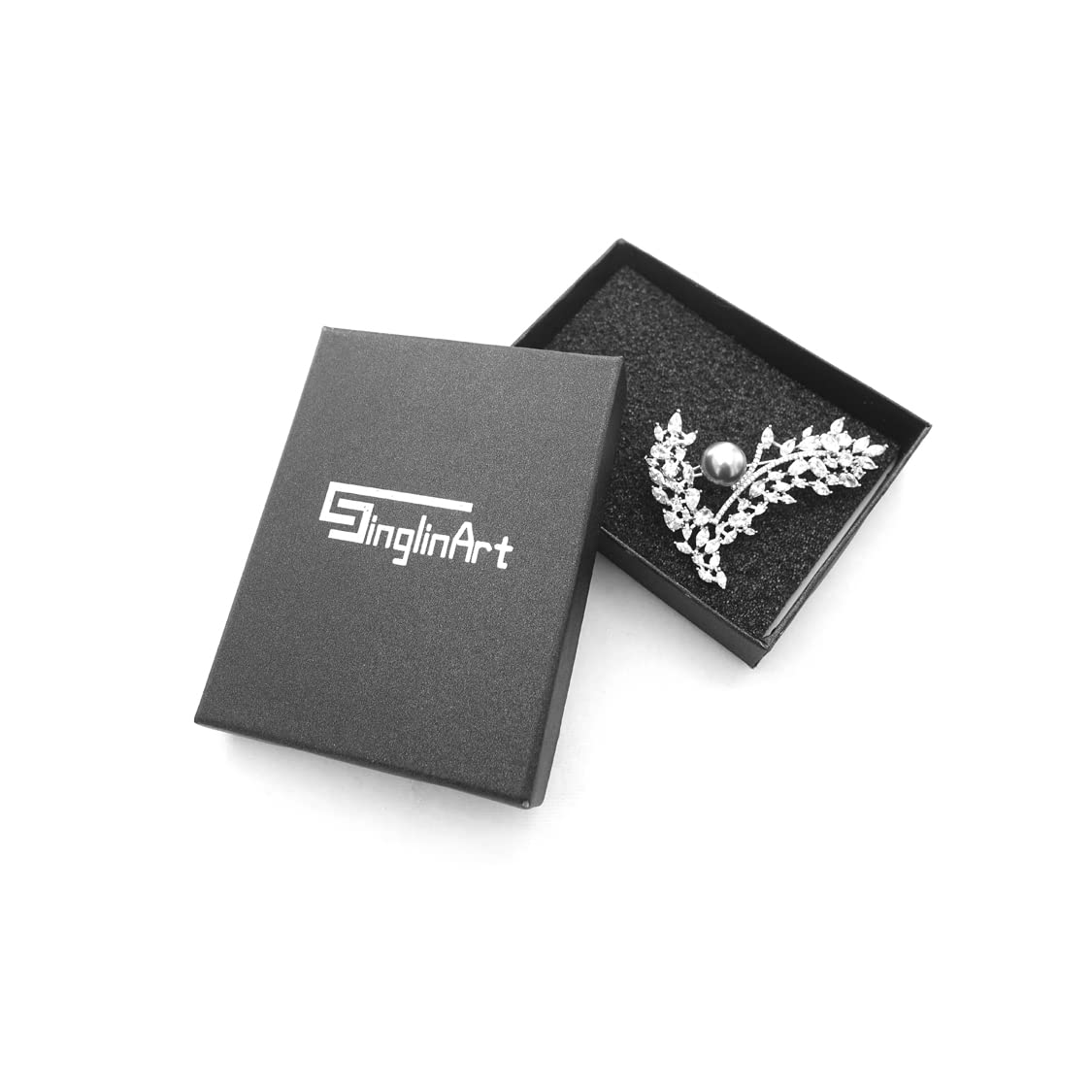 SinglinArt Brooches for Women Girls Silver Rhinestone Crystal Jewelry